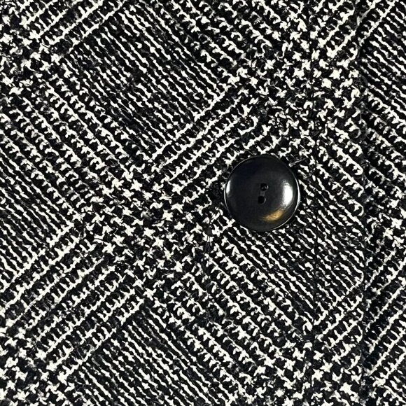 Talbots Wool Blend Black White Silver Wide Collar Large Button Front Blazer 8 - Picture 2 of 9